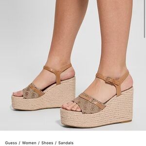 Guess tanveey signature canvas wedge espadrille sandals nib 11m
